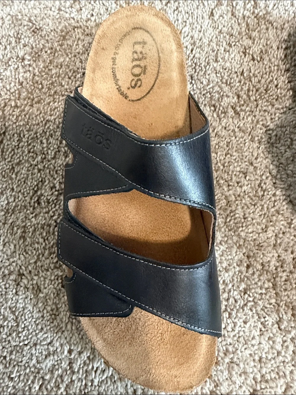 Taos Footwear Black Leather Slide Sandals
